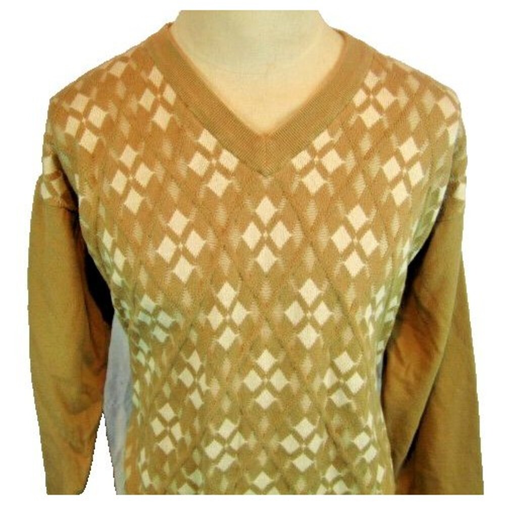 Mens Descente Int'l Collection Tan Textured Argyle V-Neck Sweater sz XXL